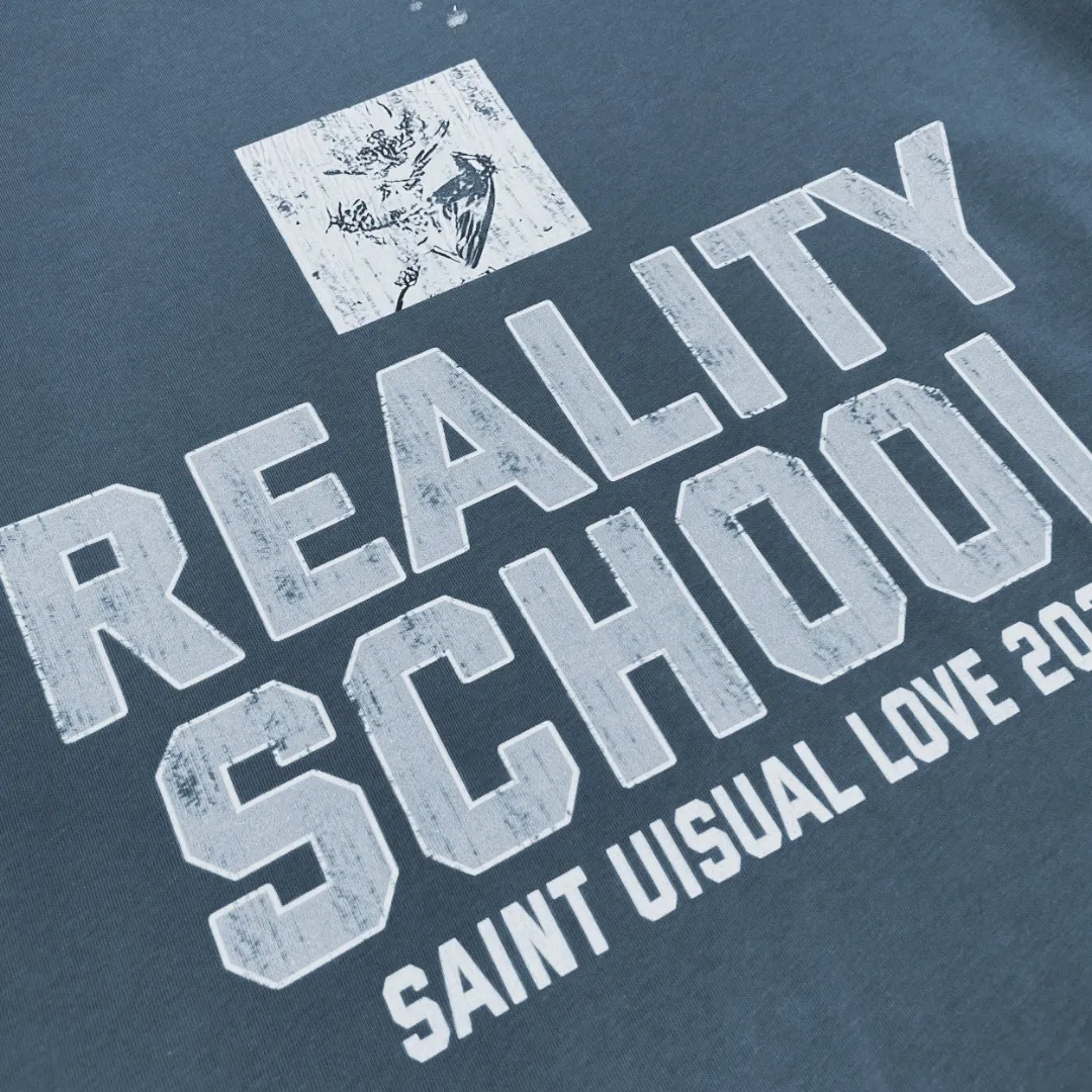 Saint Michael SCHOOL niche print distressed retro Vintage loose short-sleeved top with digital white ink direct printing, the fabric is breathable and the pattern is three-dimensional and clear. Fabric: Double yarn 240g Style number: S918 Size: S-M-L-XL Color: Blue Price: P110